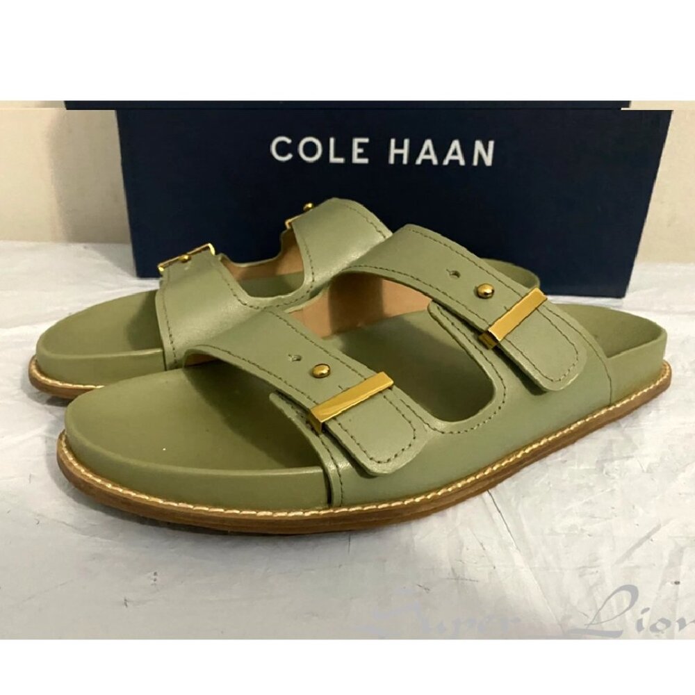 NEW Cole Haan Women's Marisol Footbed Oil Green Leather Sandals - Picture 3 of 8